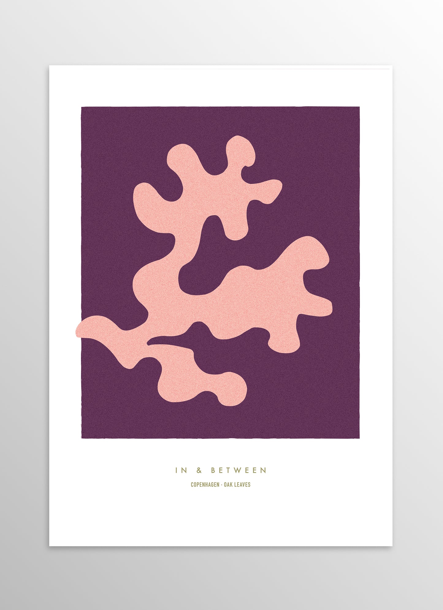 Art print of peach oak leaf on dark violet background.