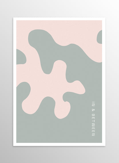 Art print of large soft pink oak leaf on grey background.