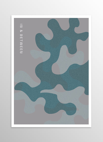 Art print of oak leaves and background in grey shades.