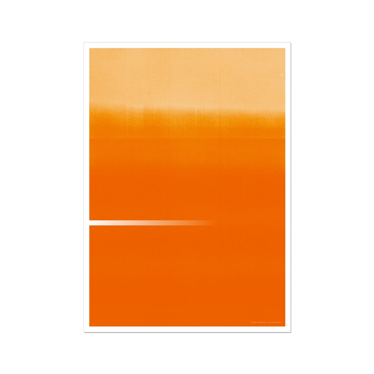 Giclee print depicting a vibrant orange horizon. From being completely saturated at the bottom the pigments of colour slowly spread out upwards until it fades into space at the top like the horizon.