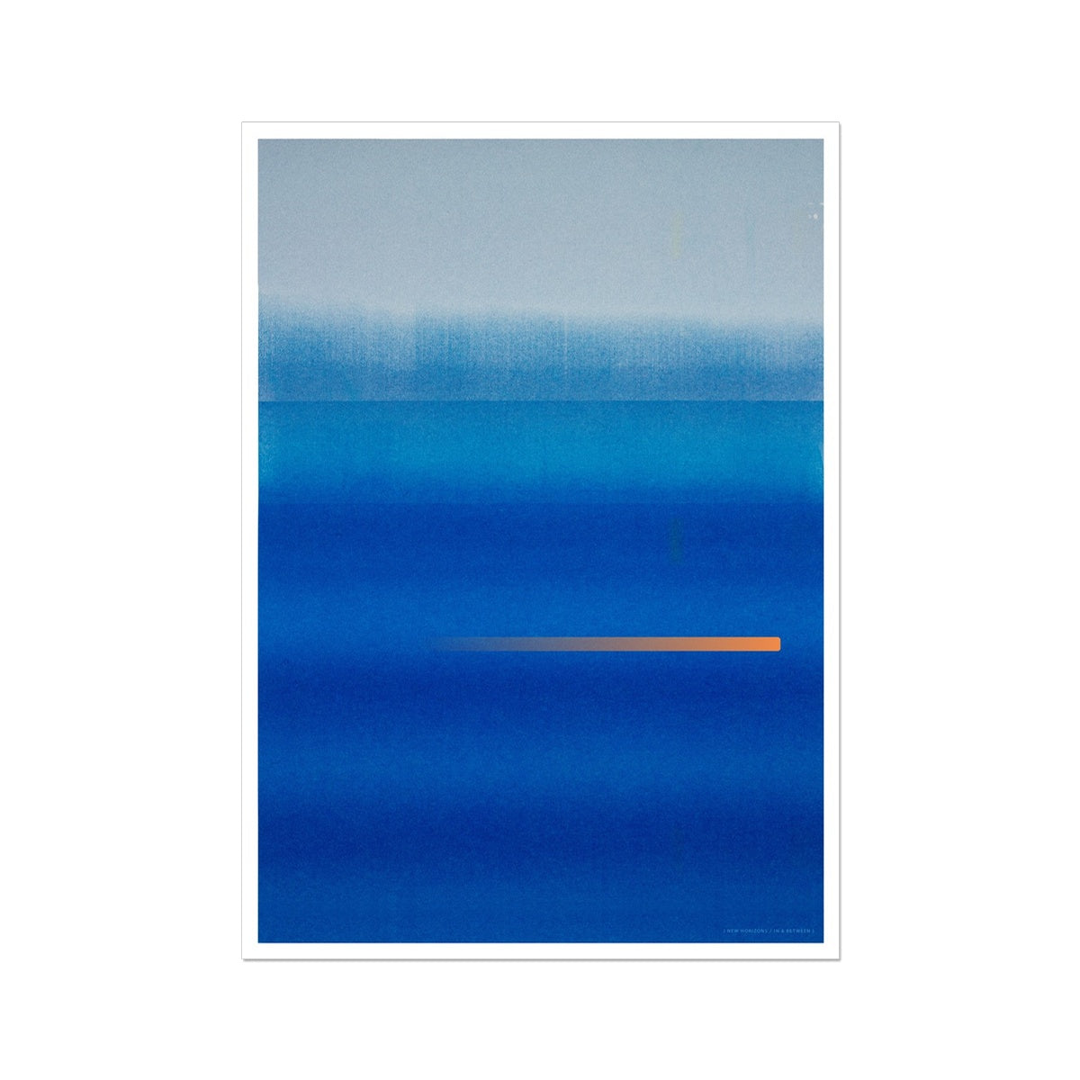 Giclee print depicting a vibrant blue horizon. From being completely saturated at the bottom the pigments of colour slowly spread out upwards until it fades into space at the top like the horizon.