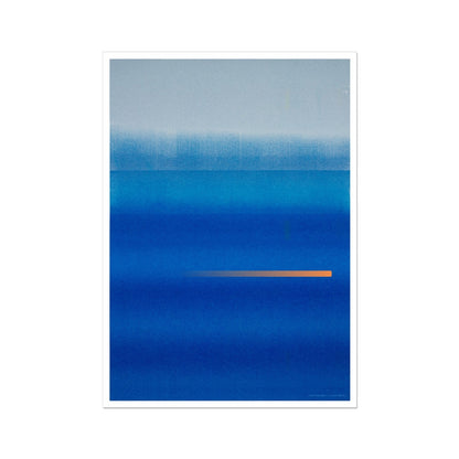 Giclee print depicting a vibrant blue horizon. From being completely saturated at the bottom the pigments of colour slowly spread out upwards until it fades into space at the top like the horizon.