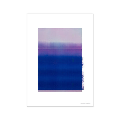 Giclee print depicting a vibrant violet horizon within a wide white border. From being completely saturated at the bottom the pigments of colour slowly spread out upwards until it fades into space at the top like the horizon.