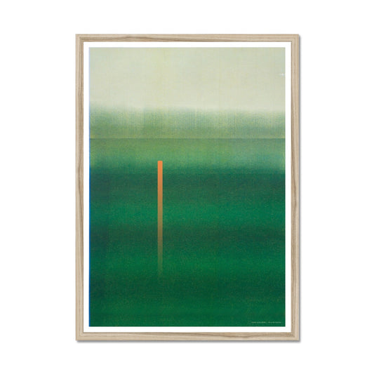 Natural wood frame giclee print depicting deep green horizon. From being completely saturated at the bottom the pigments of colour slowly spread out upwards until it fades into space at the top like the horizon.