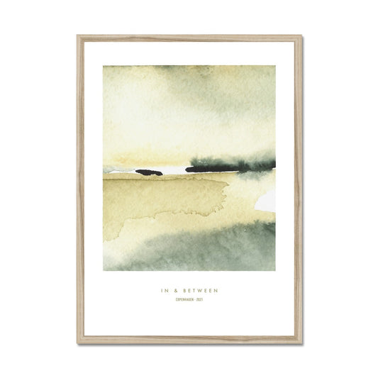 Landscape grey yellow in natural wood frame.
