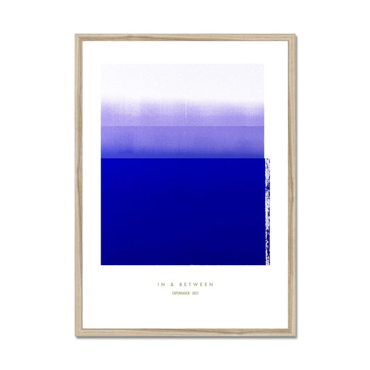 Art print depicting blue violet horizon in natural wood frame.