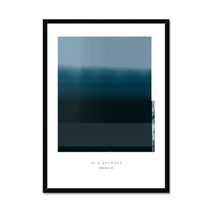 Art print depicting indigo horizon in slim profile black wood frame.