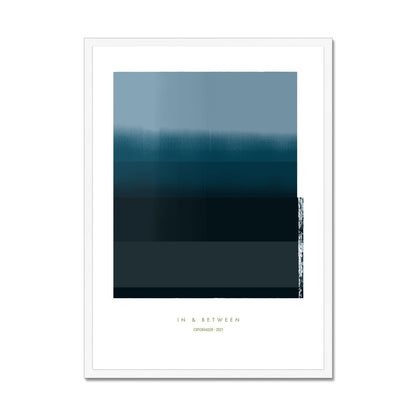 Art print depicting indigo horizon in slim profile white wood frame.