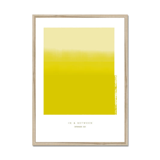 Art print depicting yellow horizon in natural wood frame.